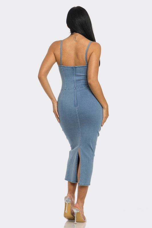 Main Attraction Light Washed Denim Midi Dress